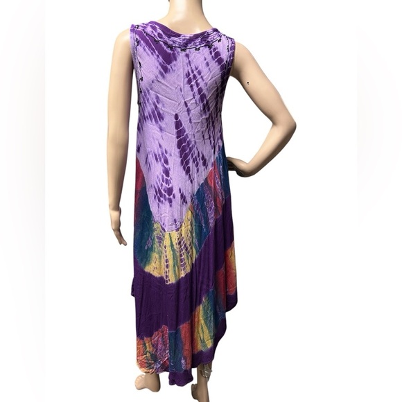 Indian Tropical Fashion Tie Dye Boho Festival Breezy Womens Dress Free Size EUC! - Picture 5 of 9